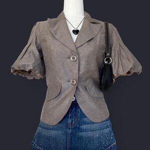 Gray/Brown Puff Sleeve Blazer